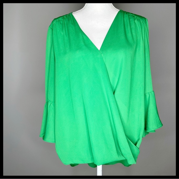 INC International Concepts Tops - INC Womens Green Bell Sleeve V Neck Wrap Top Soze XL